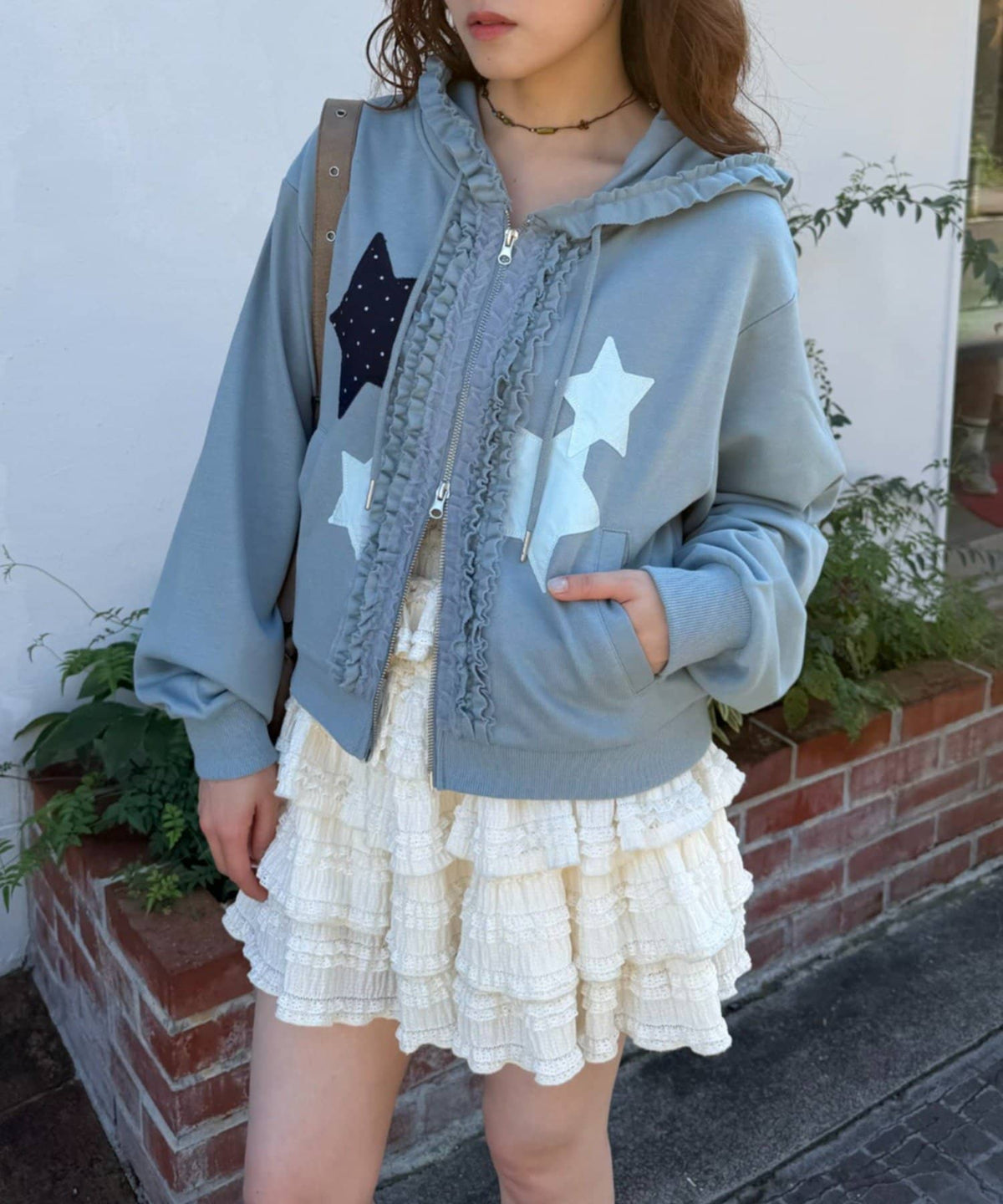 [短version] w closet Star pattern patchwork hoodie - Image 3