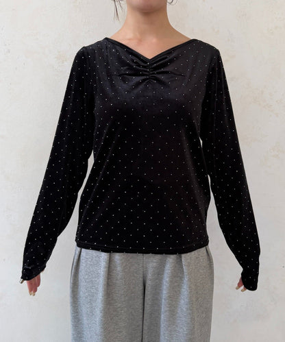 Thevon 水鑽絨面 V領Top with choker - Image 20