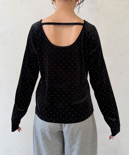 Thevon 水鑽絨面 V領Top with choker - Image 21