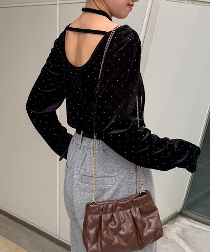 Thevon 水鑽絨面 V領Top with choker - Image 14