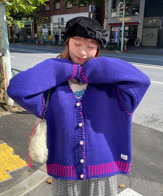 HELLO.SANFRANCISCO Pearl button stitch over knit orange - Image 3