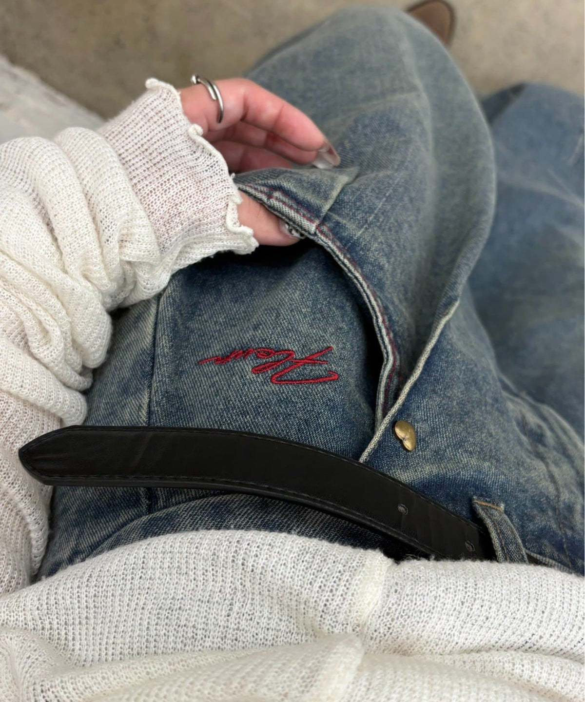 w closet barrel denim pants with 刺繡 - Image 34