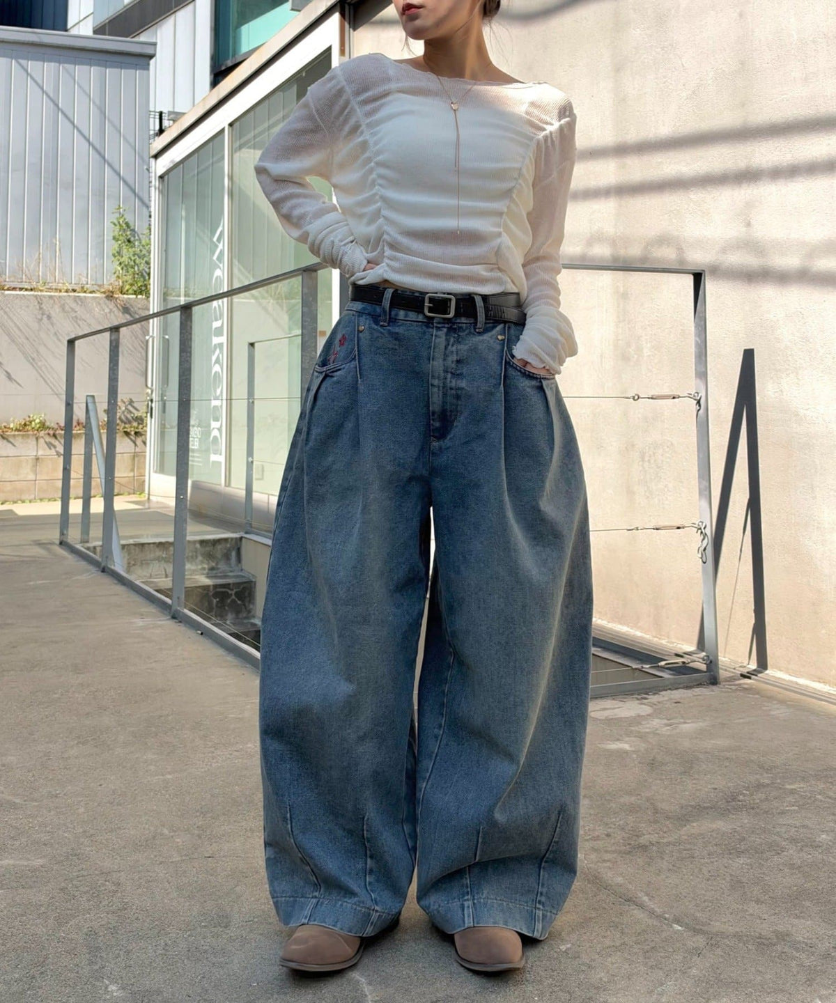 w closet barrel denim pants with 刺繡 - Image 36
