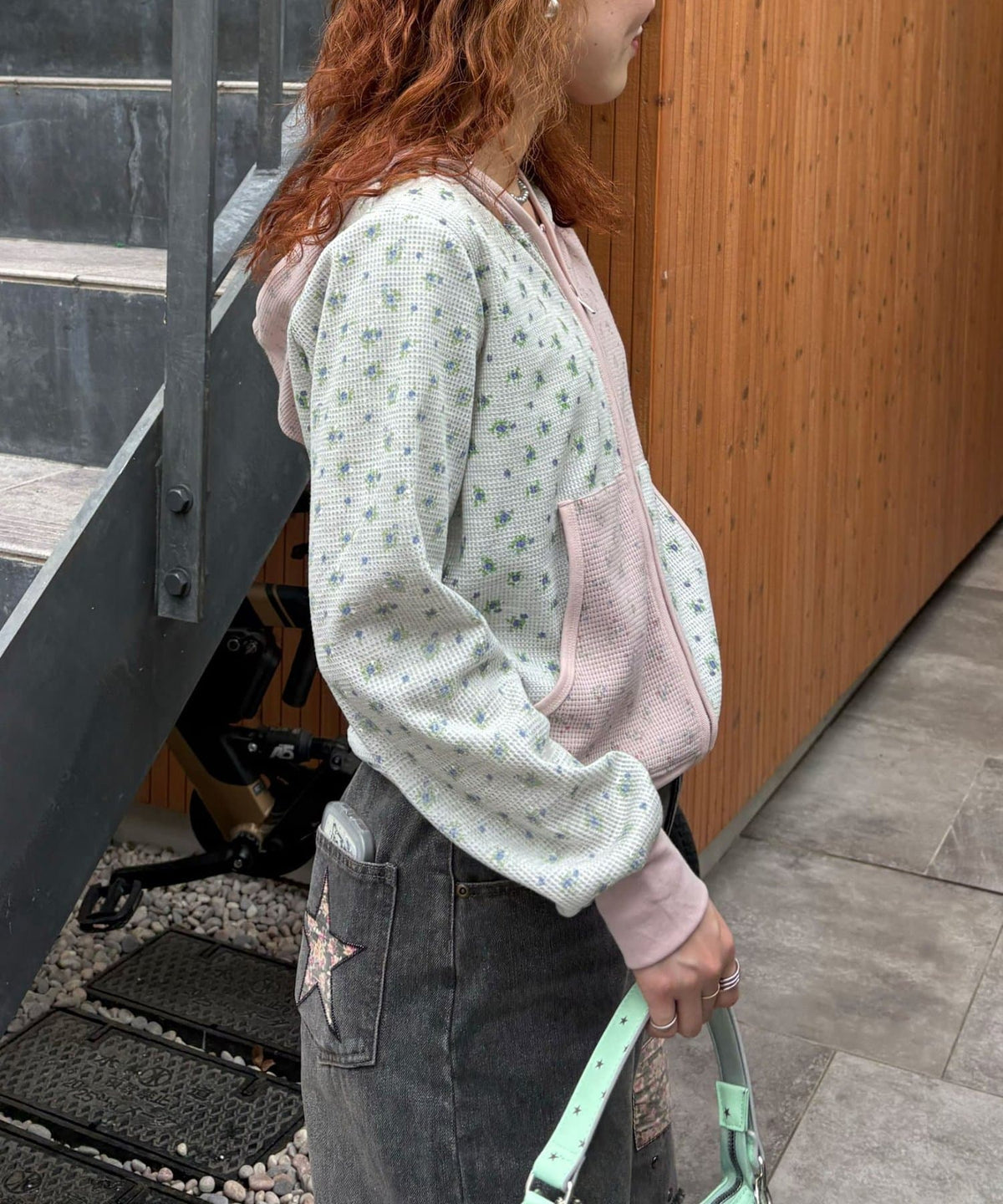 CIAOPANIC Patchwork Flower Waffle Zip Hoodie - Image 5