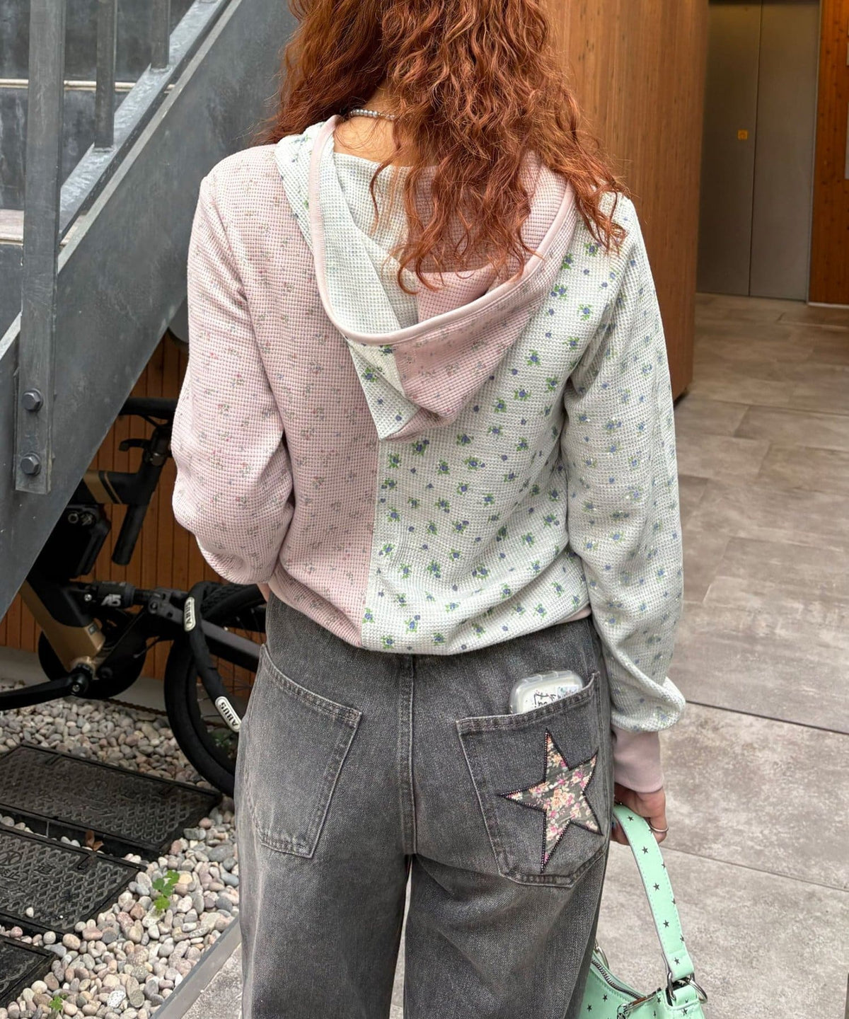 CIAOPANIC Patchwork Flower Waffle Zip Hoodie - Image 6