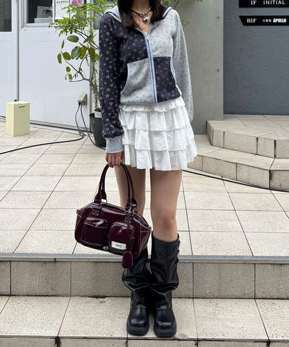 CIAOPANIC Patchwork Flower Waffle Zip Hoodie - Image 17