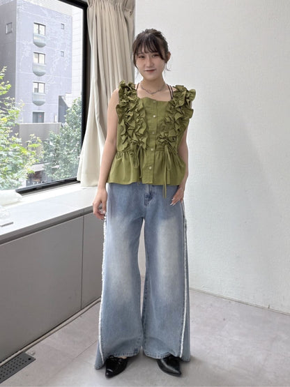 w closet Fringe baggy denim pants - Image 60