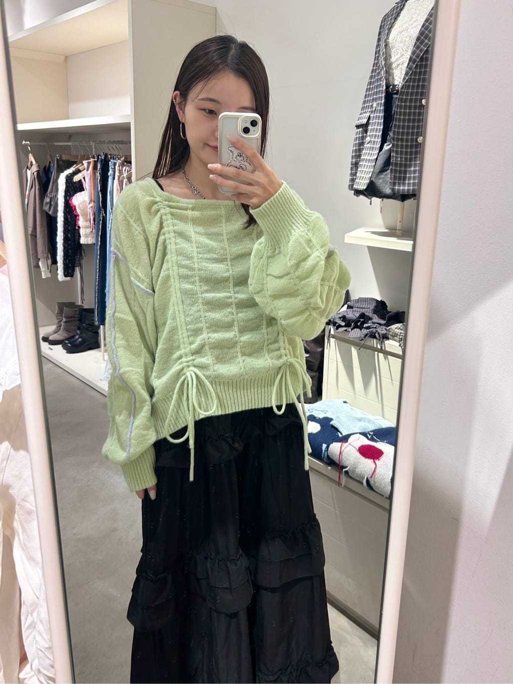 w closet 抽繩拼色針織