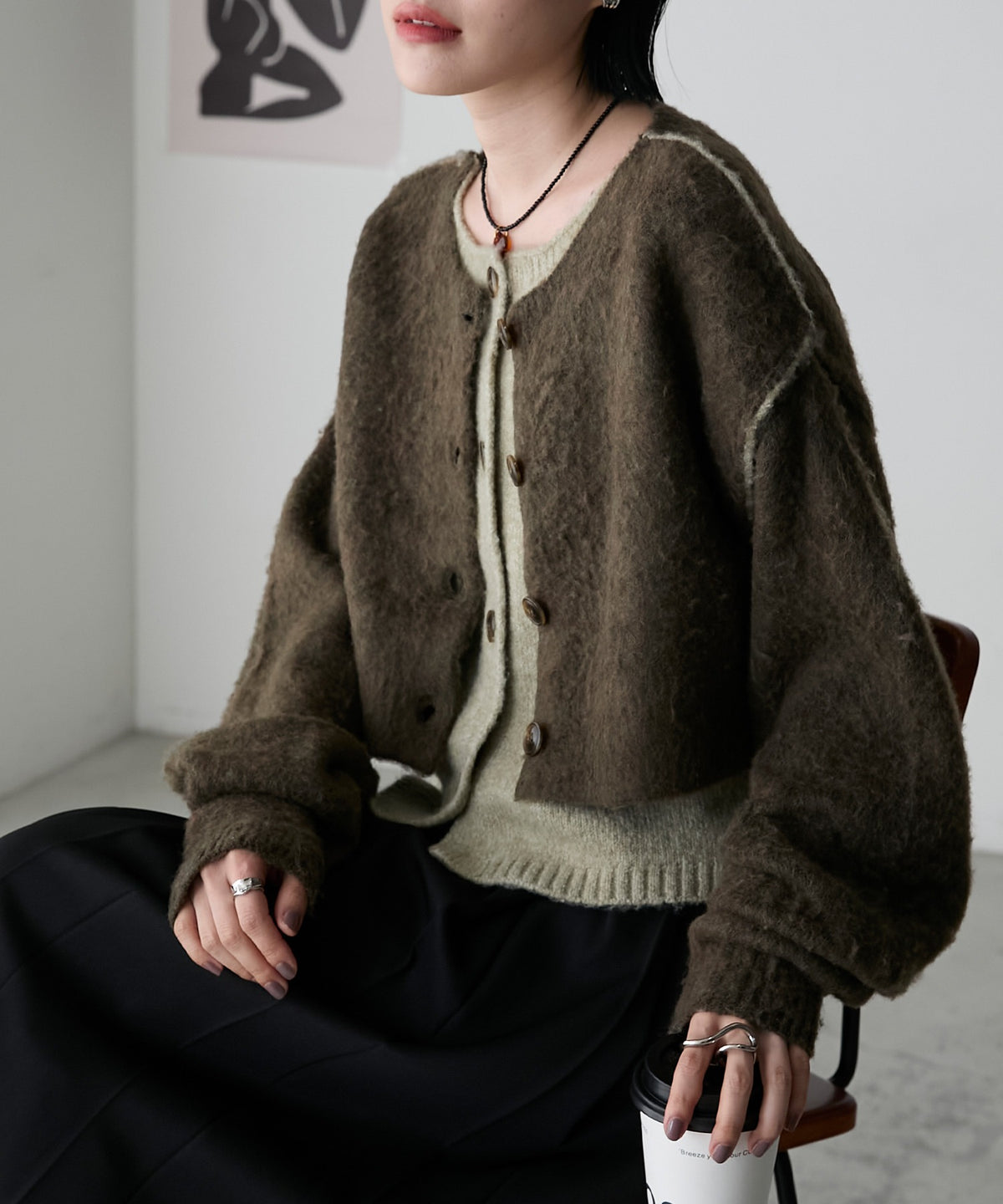 forksy. 假2件拼色短版cardigan - Image 4