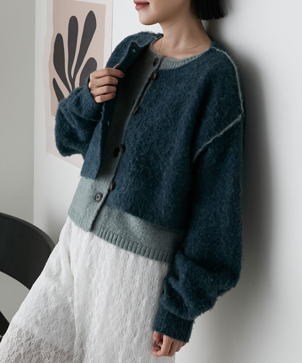 forksy. 假2件拼色短版cardigan - Image 5