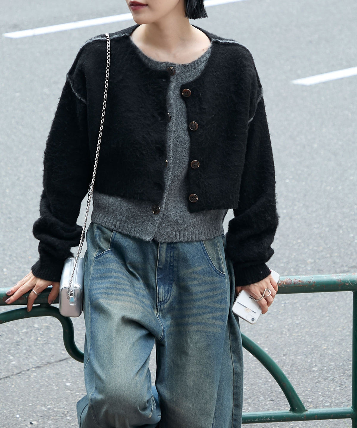forksy. 假2件拼色短版cardigan - Image 18