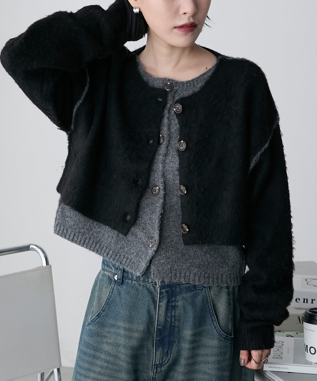 forksy. 假2件拼色短版cardigan - Image 19