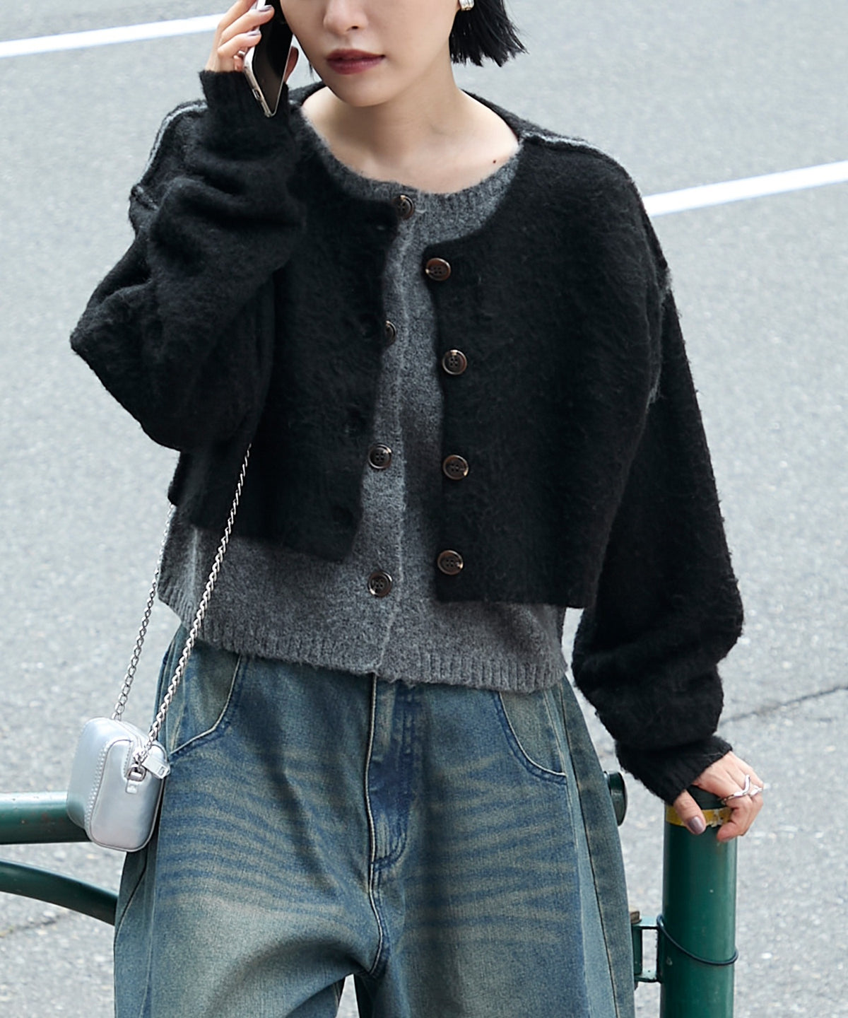 forksy. 假2件拼色短版cardigan - Image 10