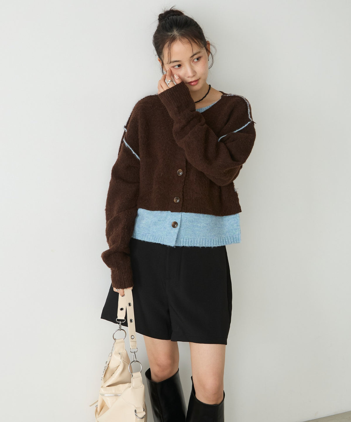 forksy. 假2件拼色短版cardigan - Image 94