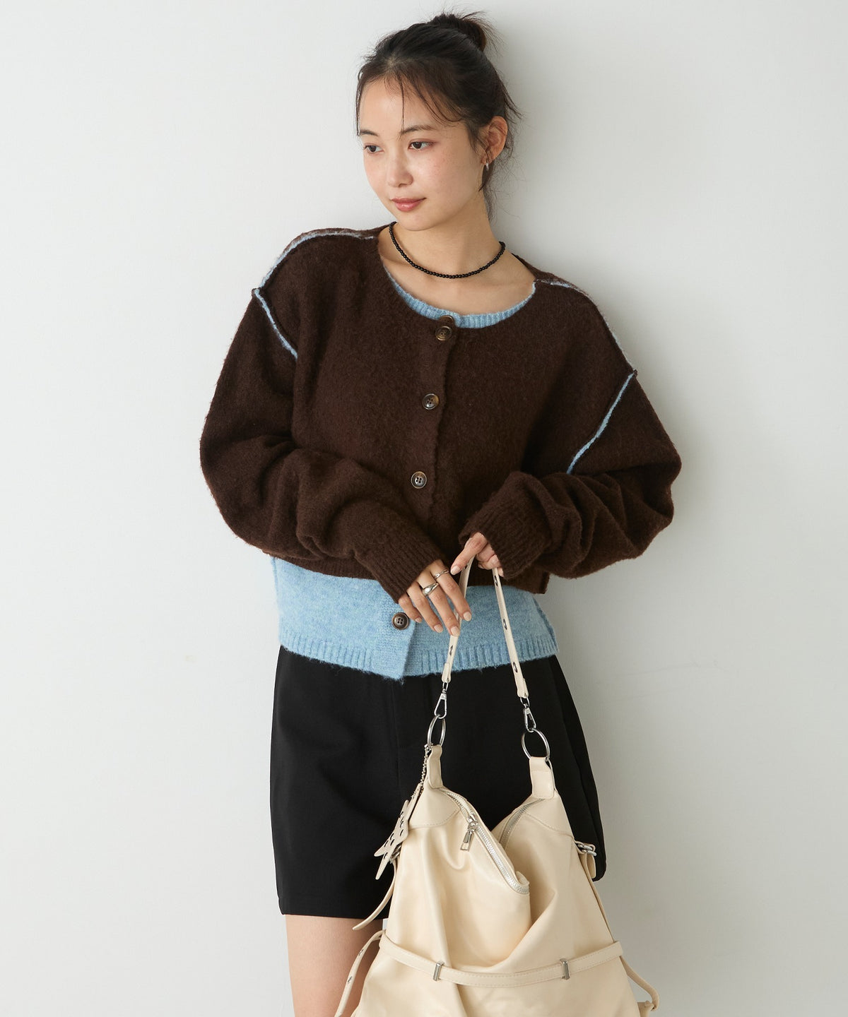 forksy. 假2件拼色短版cardigan - Image 97