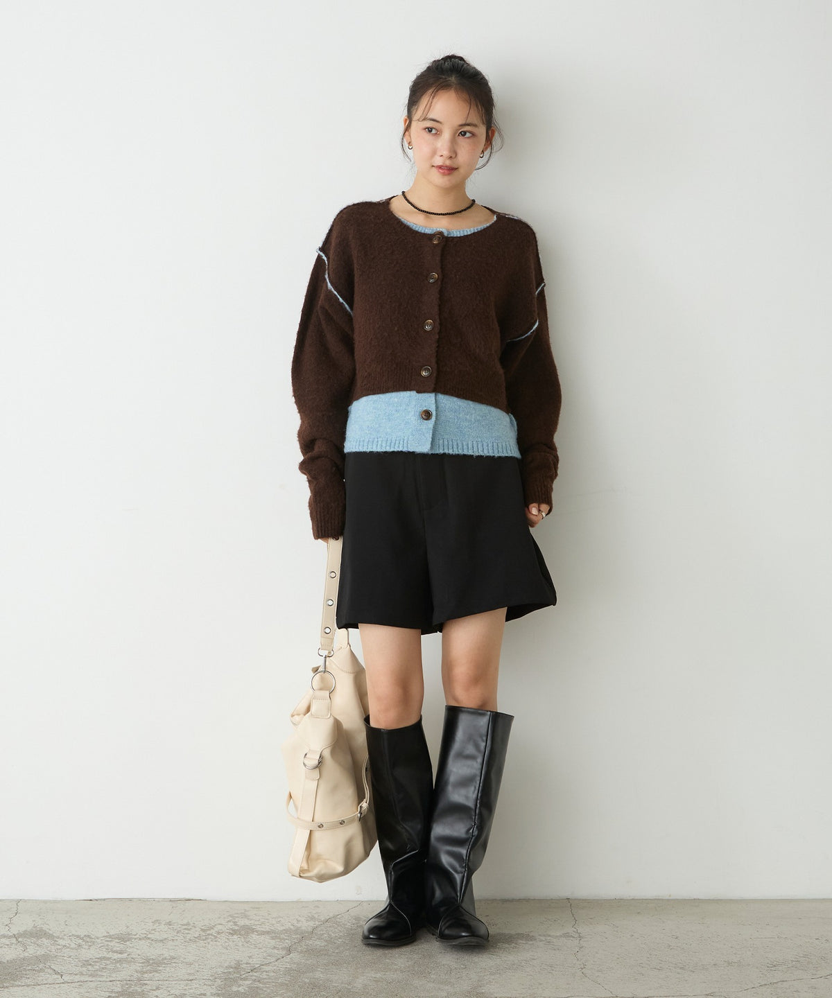 forksy. 假2件拼色短版cardigan - Image 100