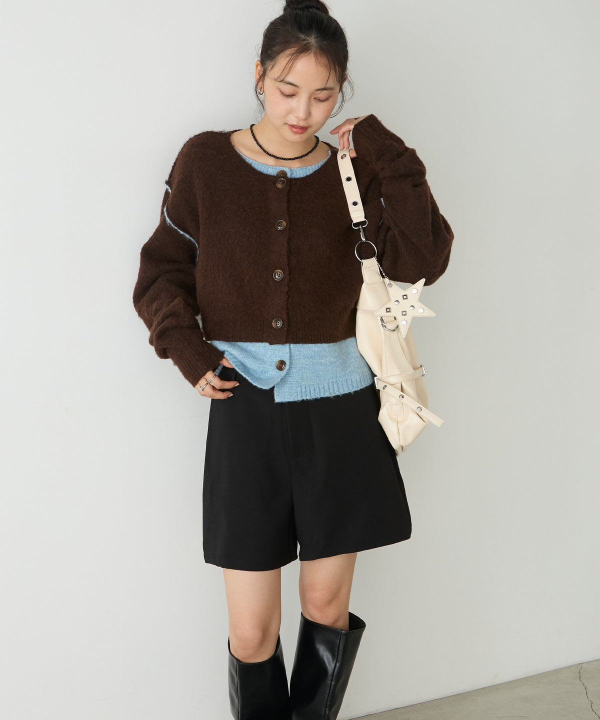 forksy. 假2件拼色短版cardigan - Image 101