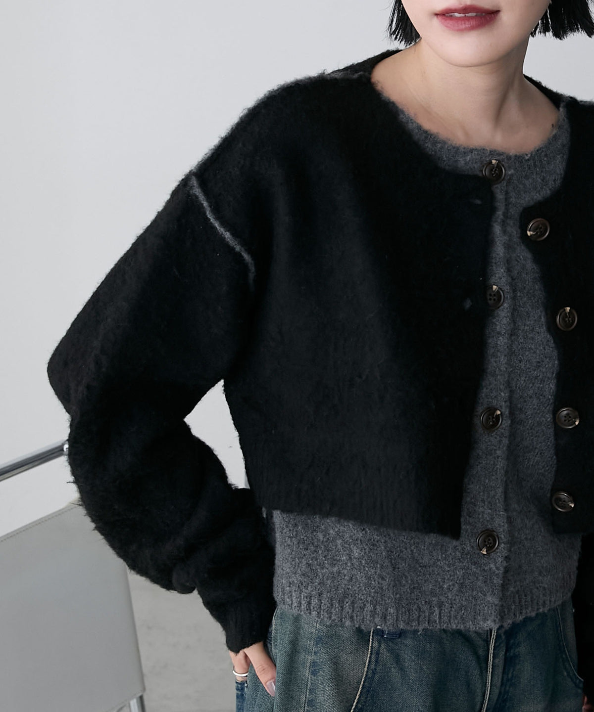 forksy. 假2件拼色短版cardigan - Image 31