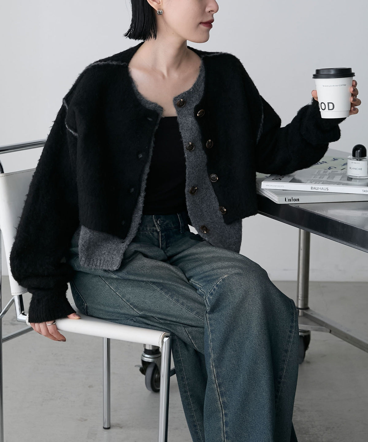 forksy. 假2件拼色短版cardigan - Image 35