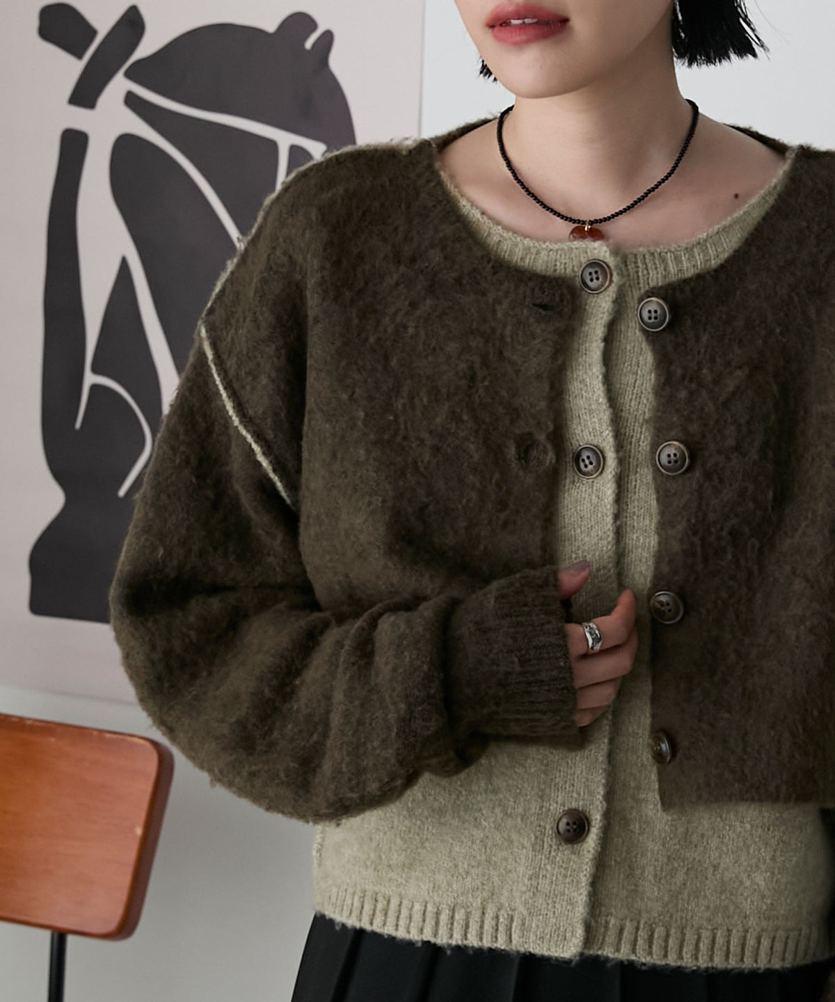 forksy. 假2件拼色短版cardigan - Image 42