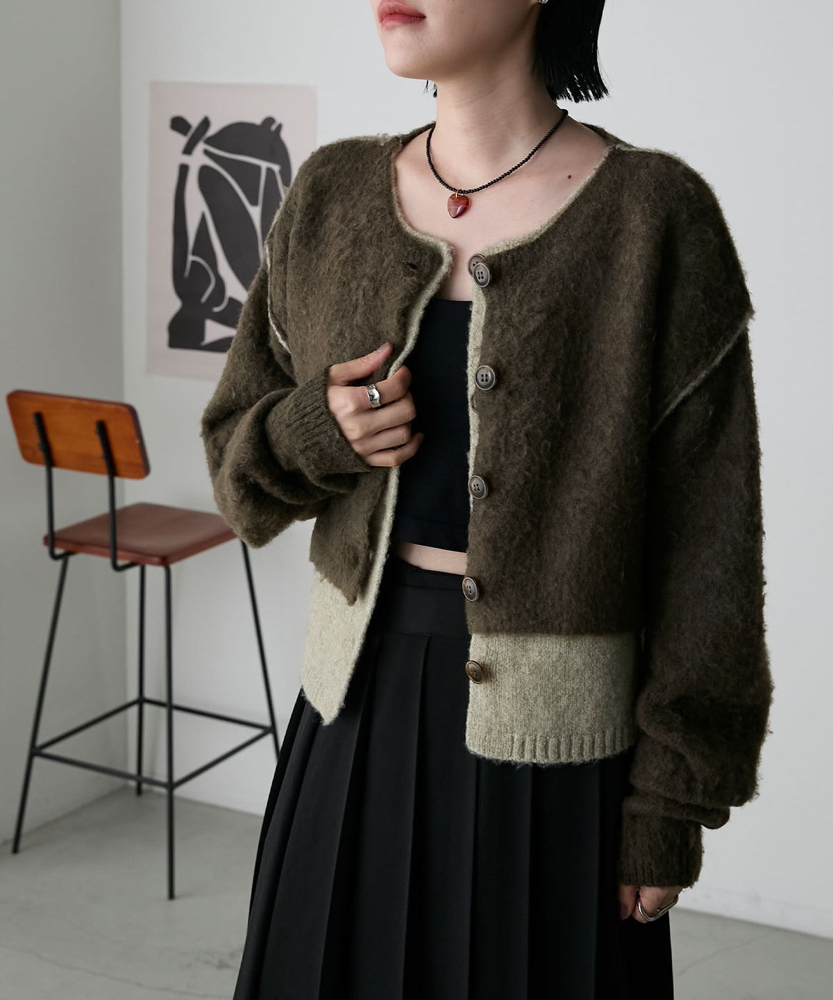 forksy. 假2件拼色短版cardigan - Image 58