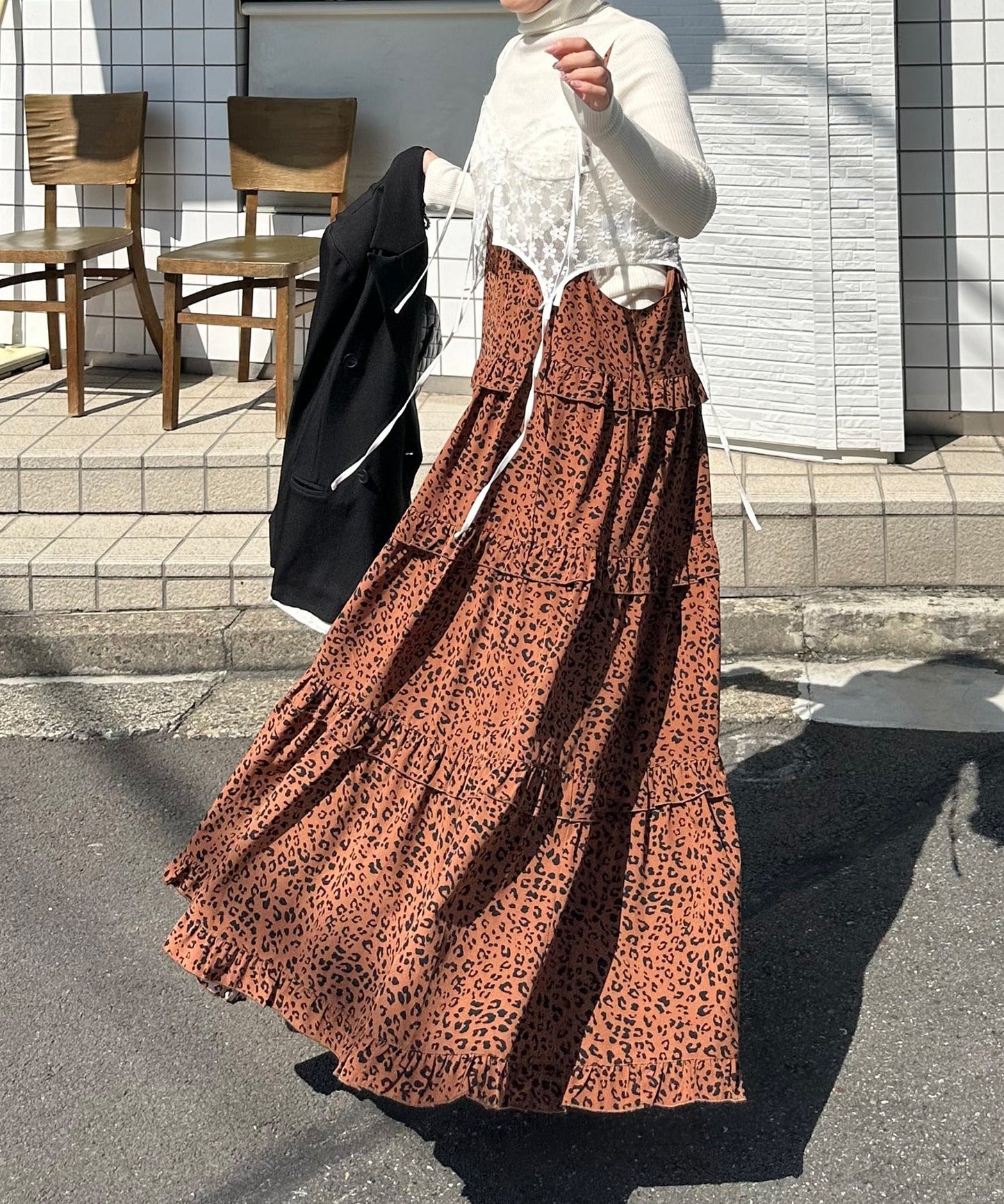 フリルティアードキャミワンピ