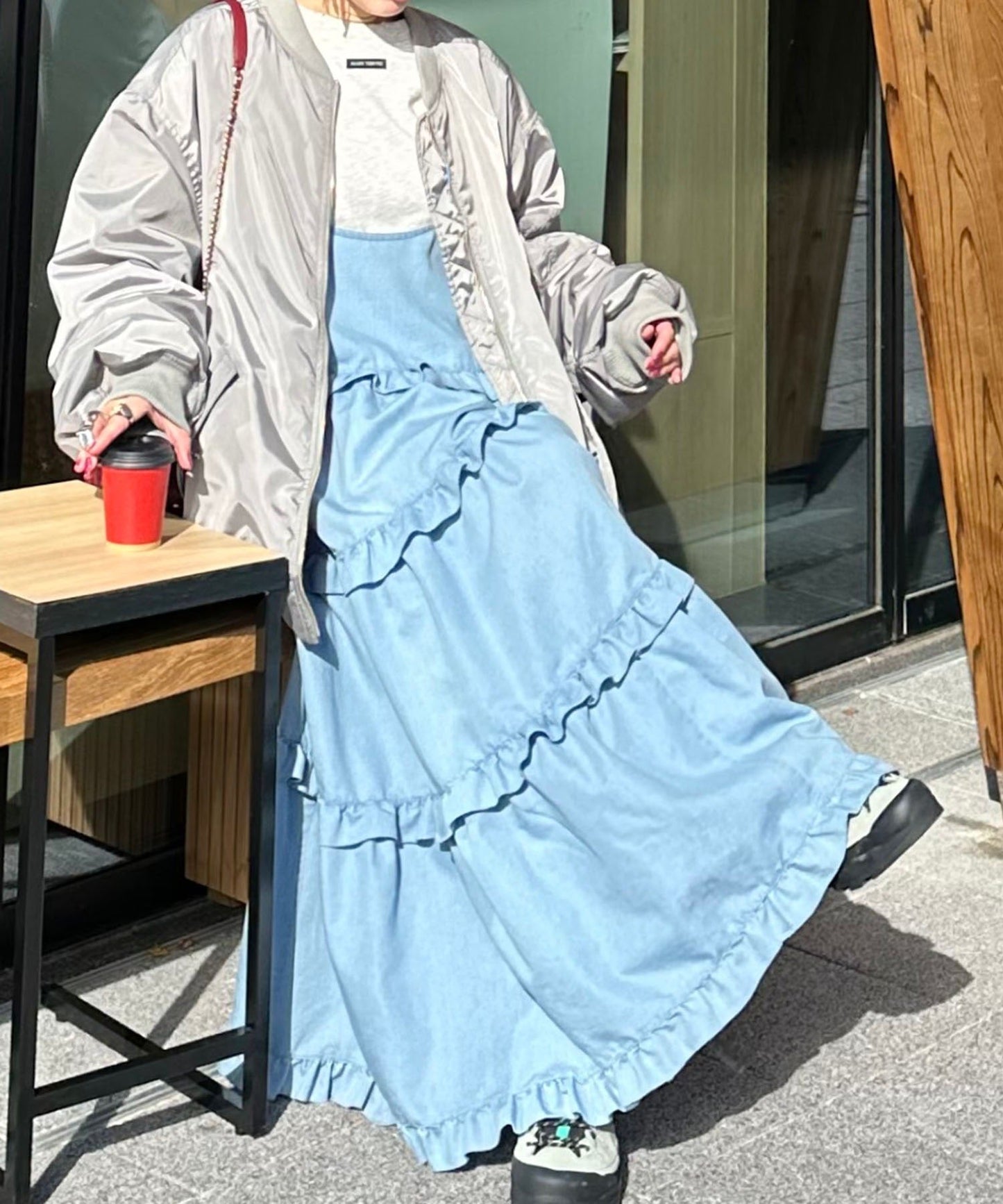 フリルティアードキャミワンピ