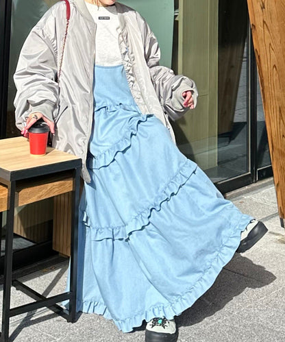 フリルティアードキャミワンピ