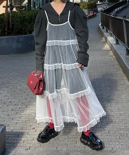 フリルティアードキャミワンピ