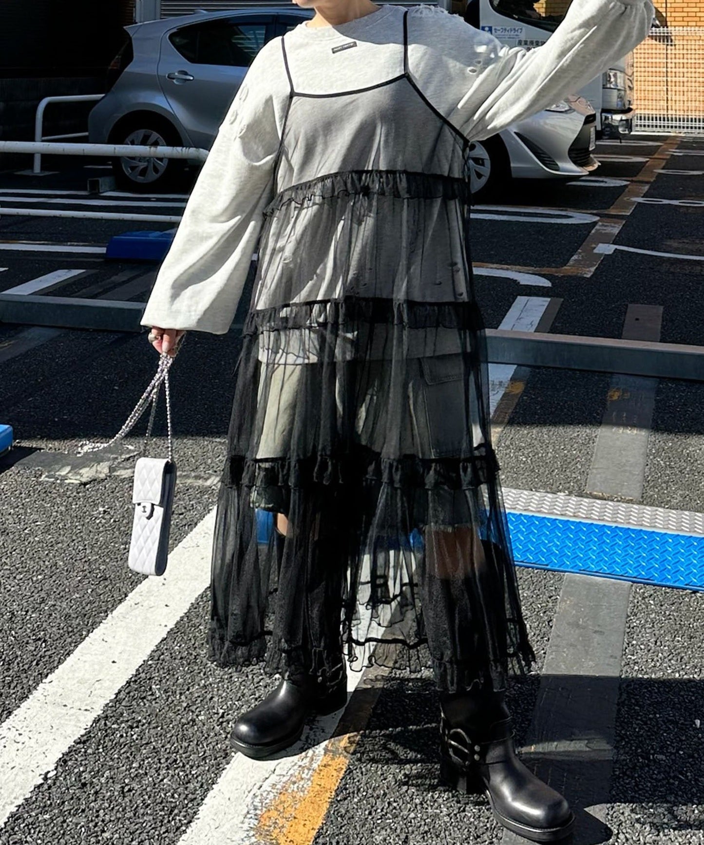 フリルティアードキャミワンピ