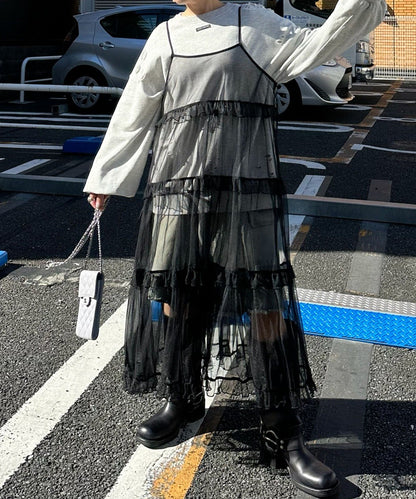 フリルティアードキャミワンピ
