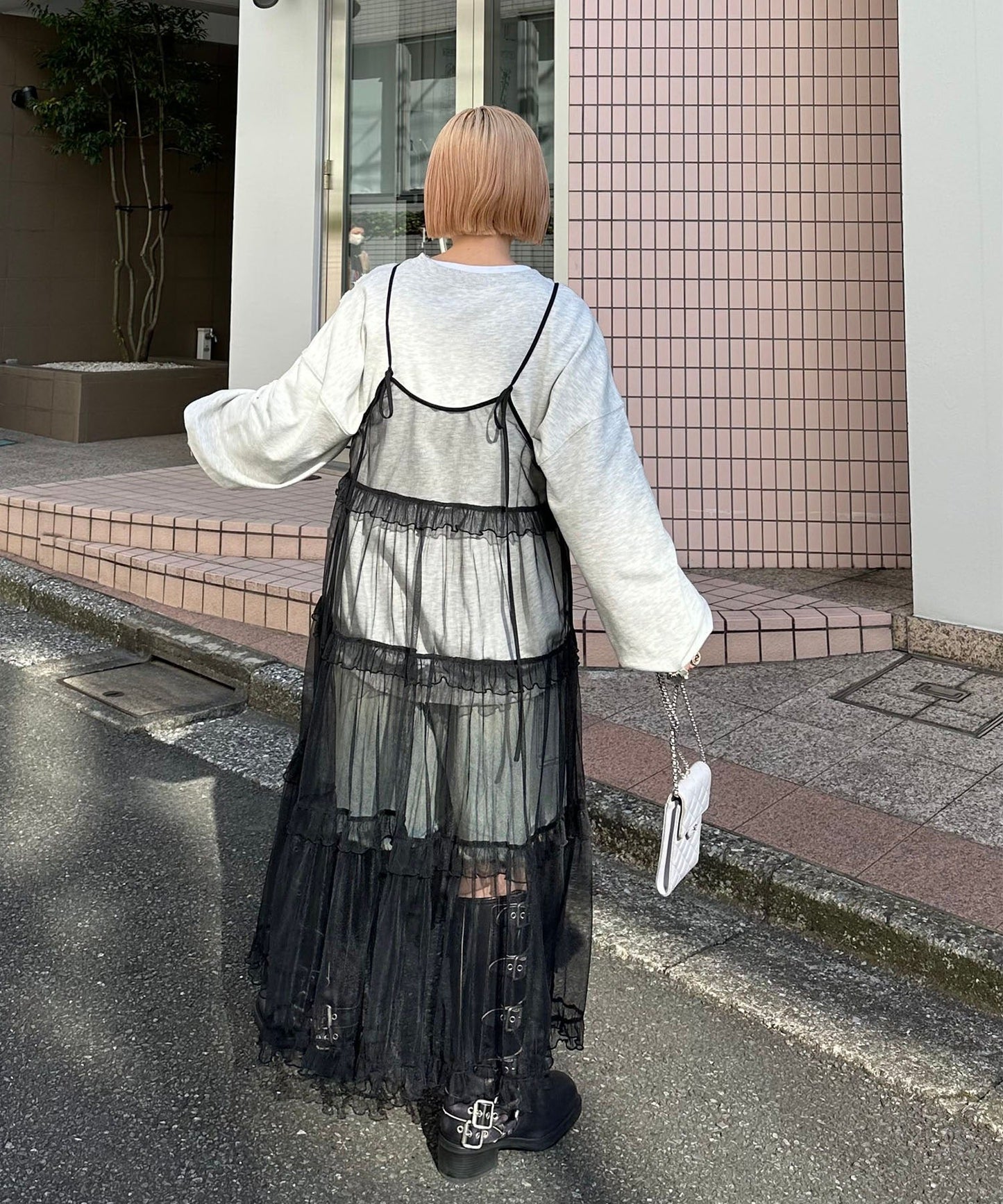 フリルティアードキャミワンピ