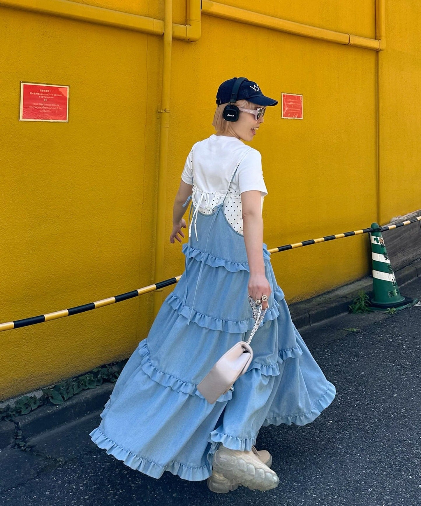 フリルティアードキャミワンピ