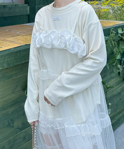フリルティアードキャミワンピ