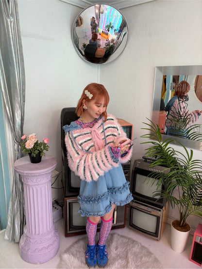 HELLO.SANFRANCISCO 2-Way Striped Cardigan with Ribbon - Image 42
