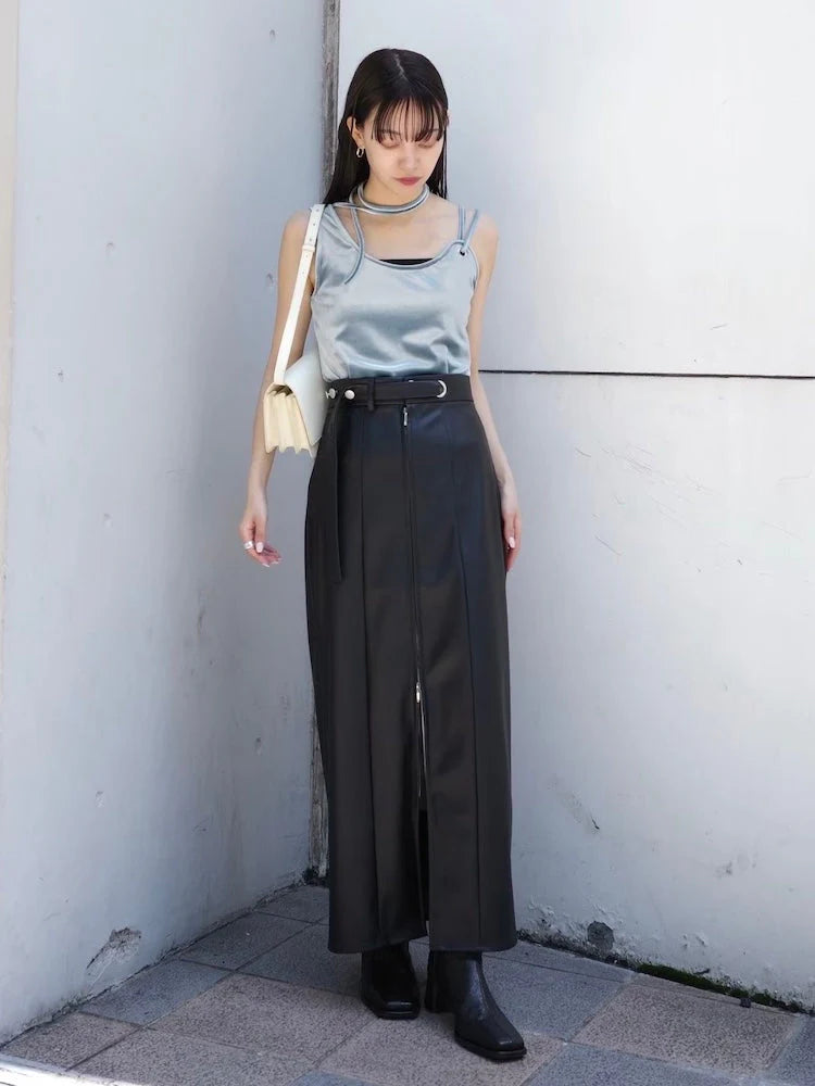 MARTE Strap Design Velour Tank Top