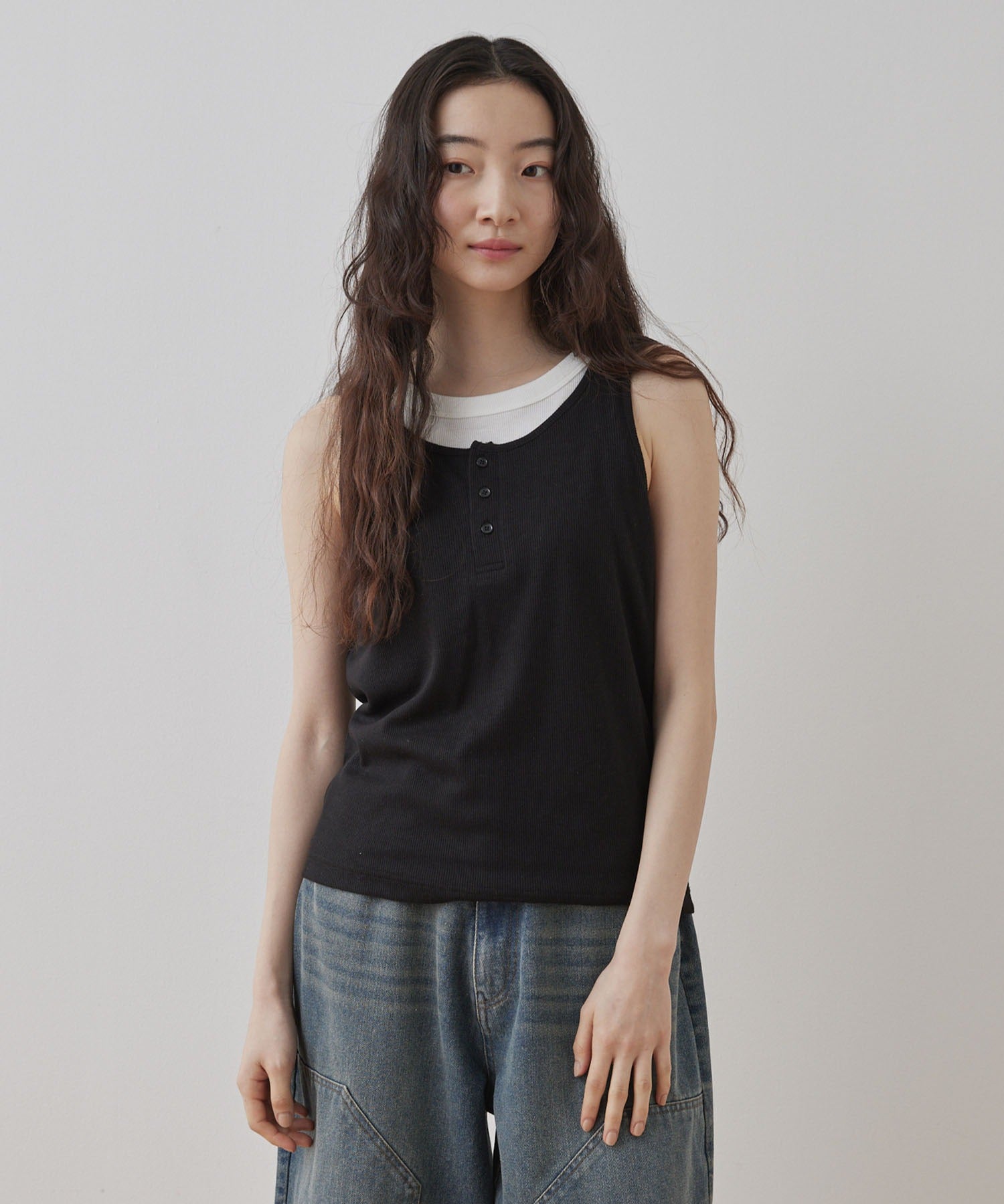 [2件Set] Henry Design & American Sleeve Tank Tops - Image 1