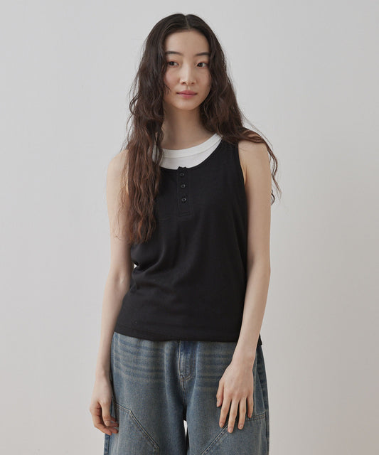 [2件Set] Henry Design & American Sleeve Tank Tops - Image 1