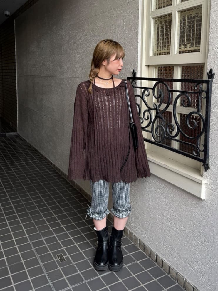 umm. By Discoat Flower motif mohair-like loose knit - Image 37