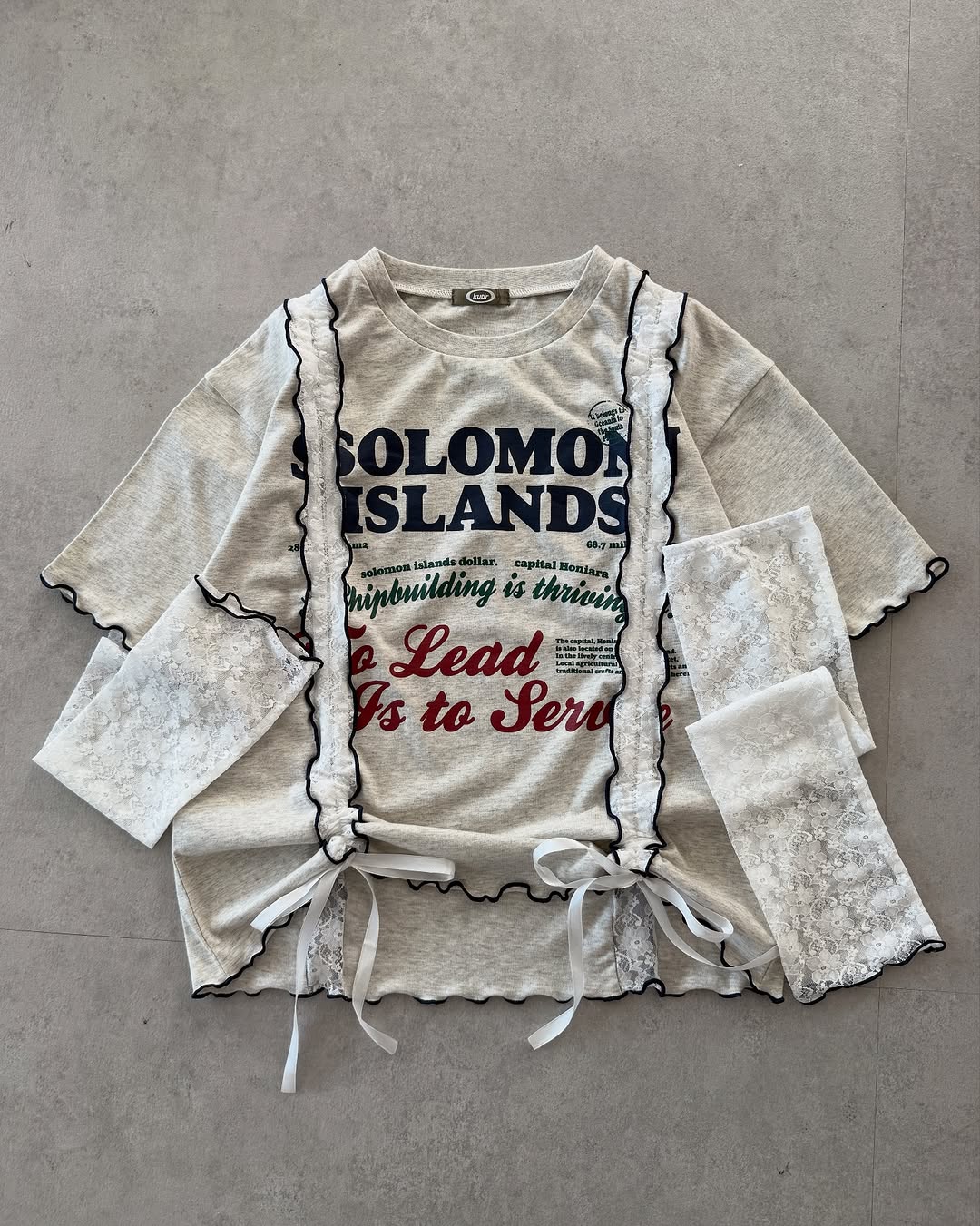 Kutir 連袖套Lace抽繩拼接Tee