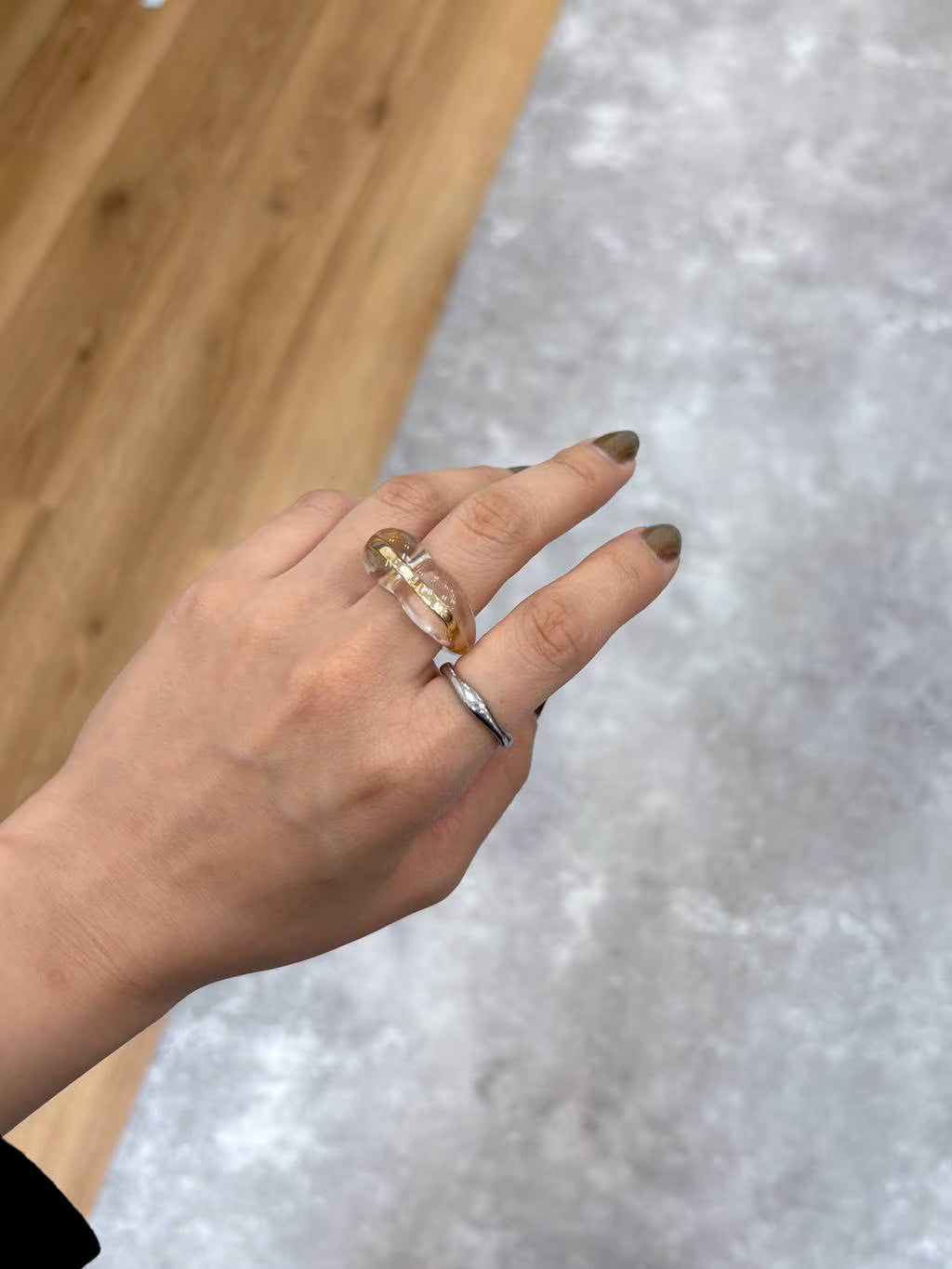 [超靚] 透明金線心心戒指