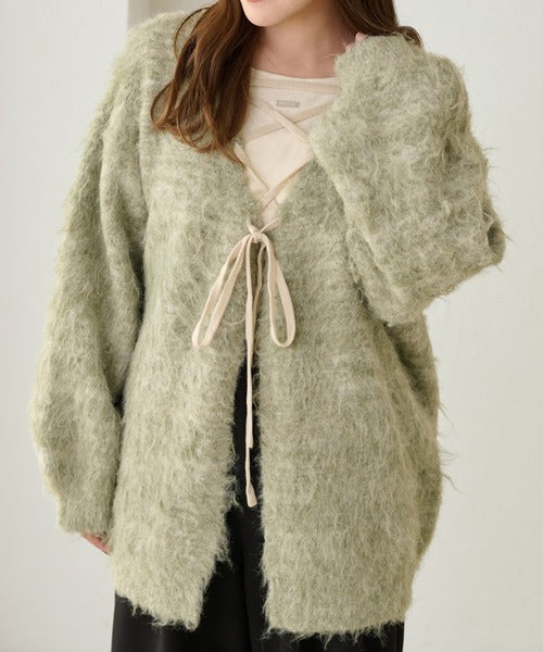 apres jour clair Shaggy lace-up knit cardigan