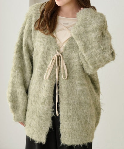 apres jour clair Shaggy lace-up knit cardigan