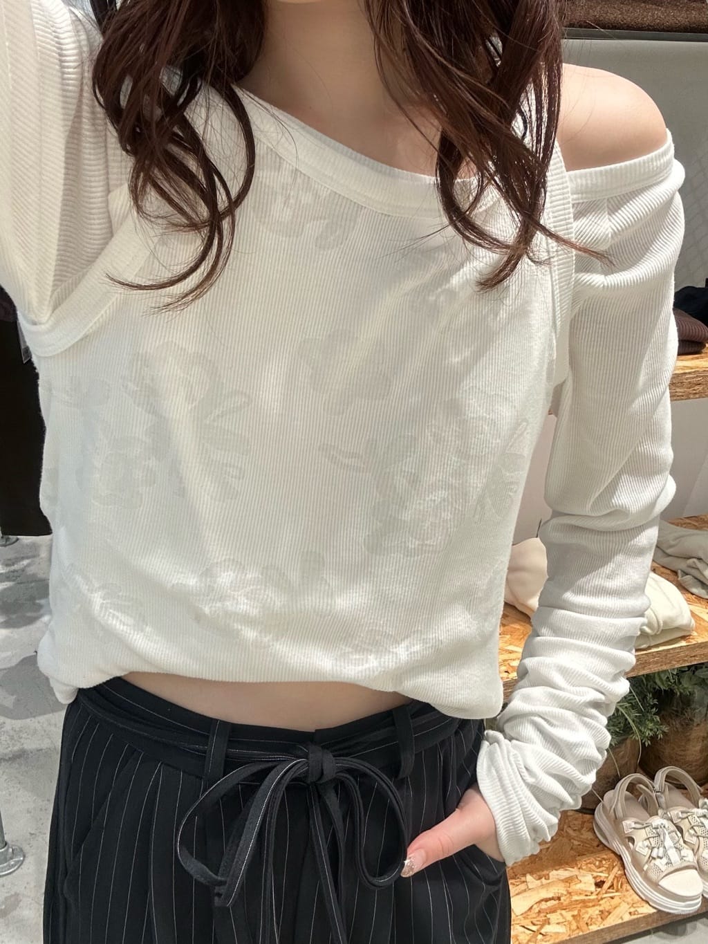 Kastane 暗花吊帶＋長䄂衫SET