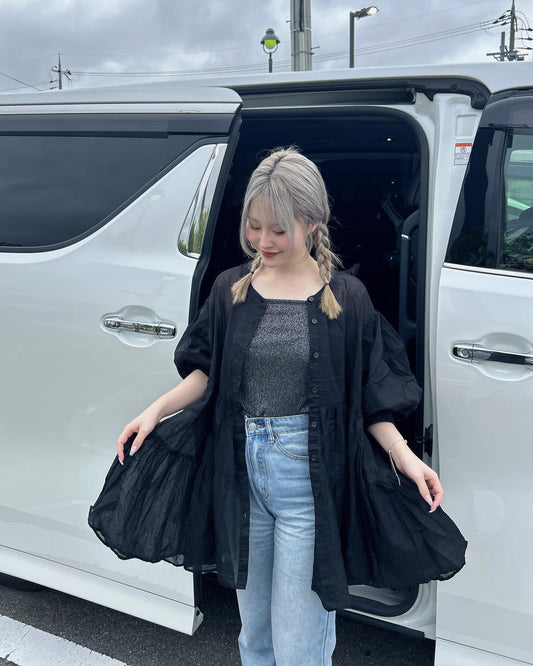 必入手‼️3 way balloon sleeve sheer shirt