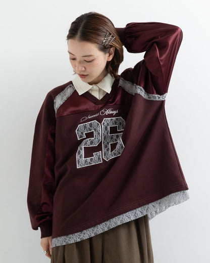 緞面Lace刺繡logo長袖球衣