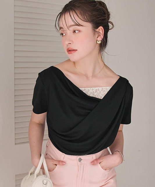 titivate 露肩半袖Lace拼接Tee - Image 1