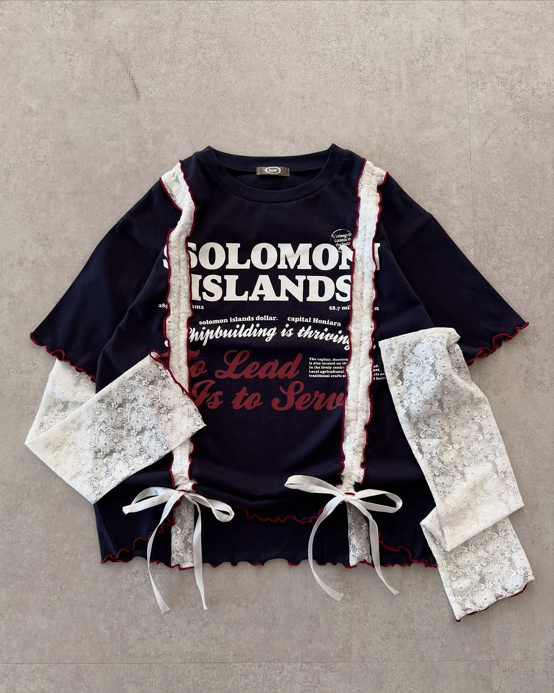 Kutir 連袖套Lace抽繩拼接Tee