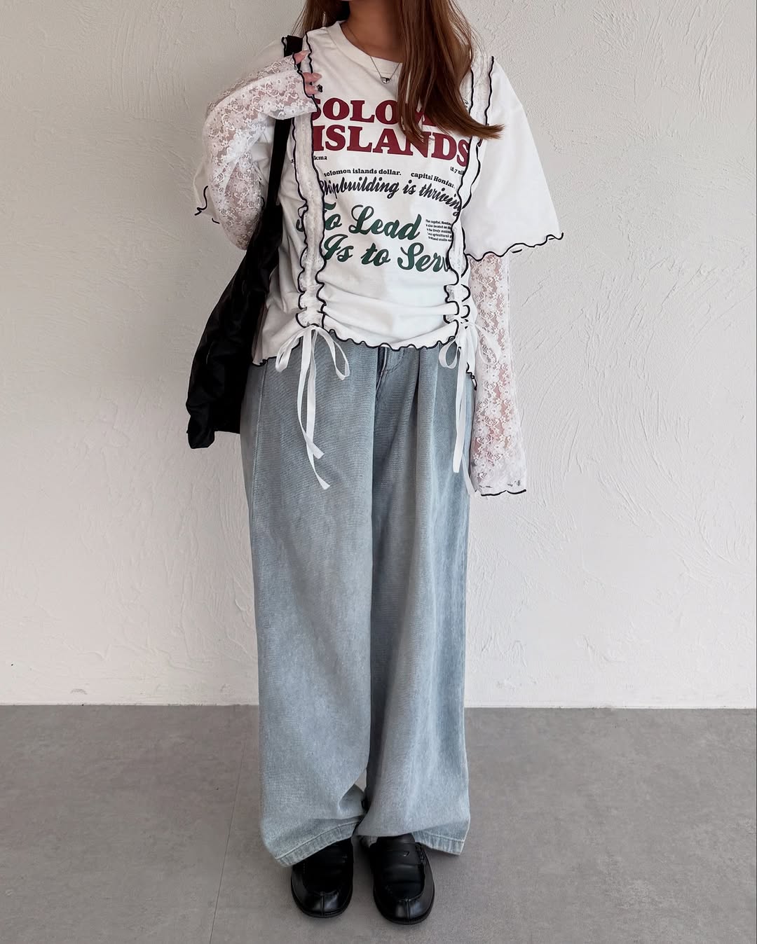 Kutir 連袖套Lace抽繩拼接Tee