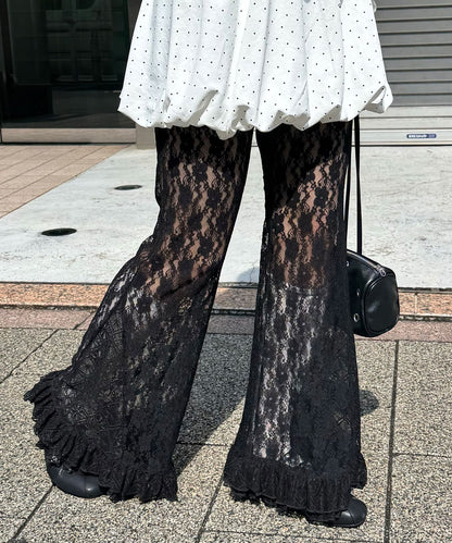 CIAOPANIC Lace Flare Layered Ruffle Pants